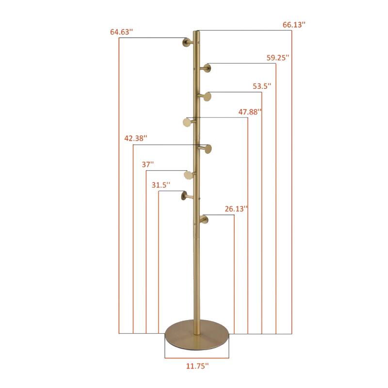 Hat-Coat Stand Contemporary Metal Organizer with Multiple Hooks