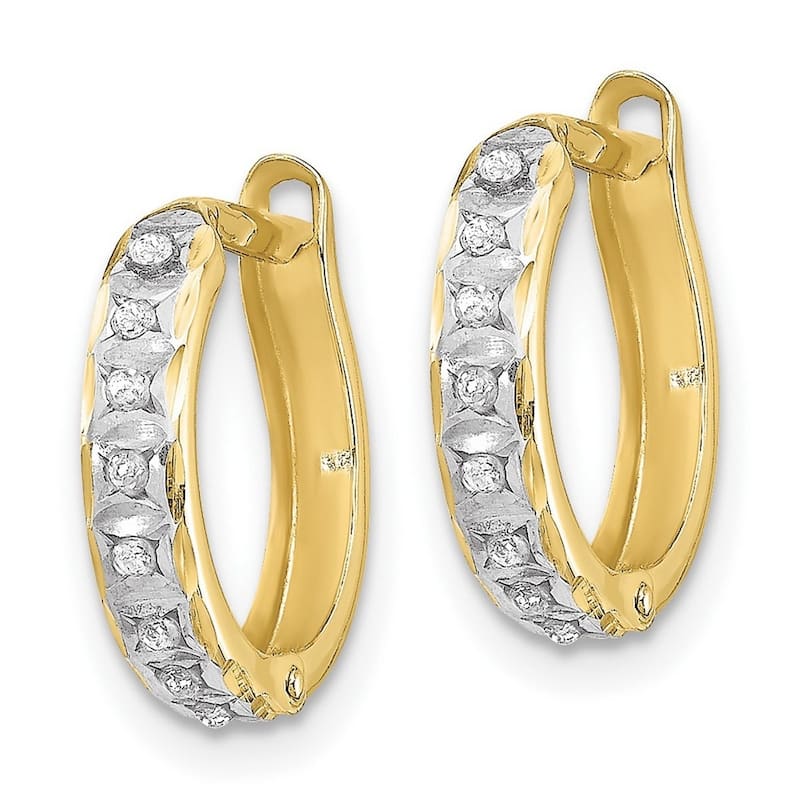 Curata 10k Yellow Gold 13x2mm Real Diamond Accent Hoop Earrings