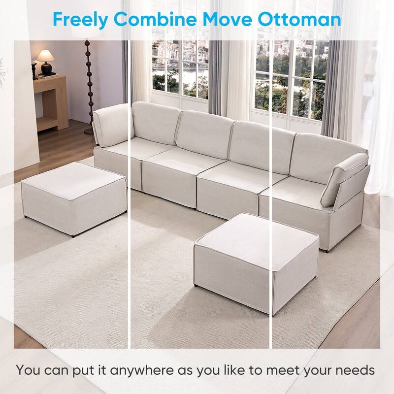 Mixoy Oversized Modular Sectional Sofa, U/L-Shaped Couch with Deep Seat, Ottoman, Convertible Modern Linen Sleeper Sofa Bed