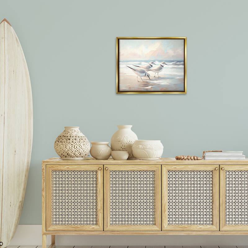 Stupell Sandpipers Under Warm Beach Sun Framed Floater Canvas Wall Art Design By Ramona Murdock