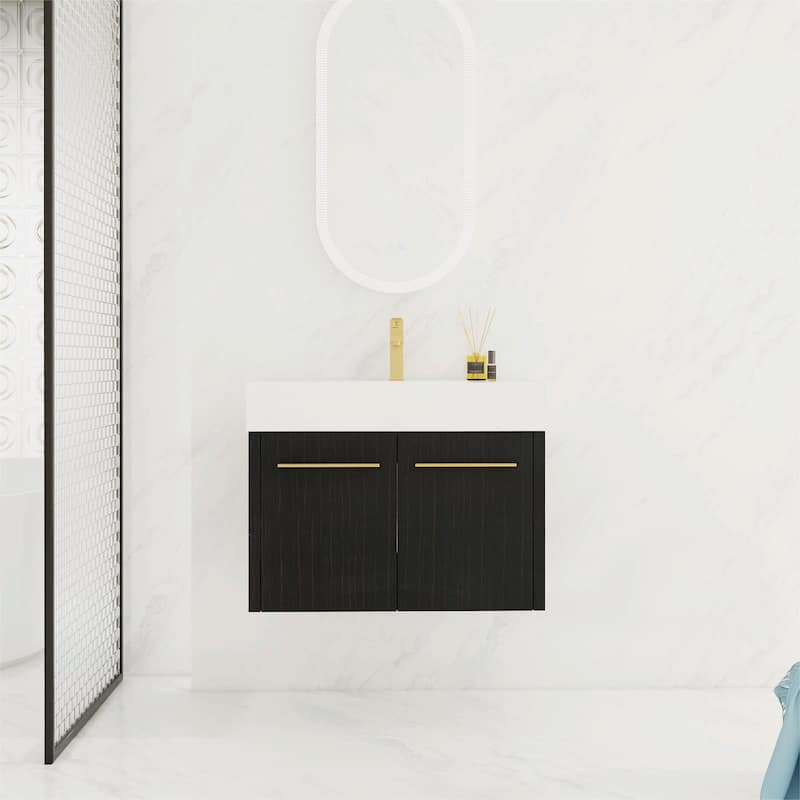 Wall-Mounted Bathroom Vanity with Thick-Edged Resin Basin Sink - With sink - 30'' Black