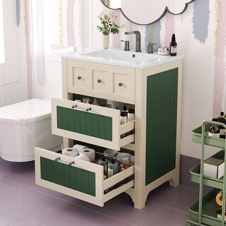 24 Inch Bathroom Vanity Solid Wood Frame Ceramic Sink Modern Design ...