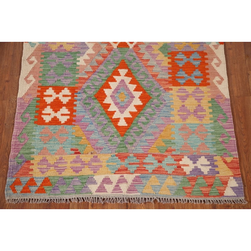 Southwestern Kilim Oriental Rug Hand-Woven Multi-Color Wool Carpet - 3'5"x 5'5"