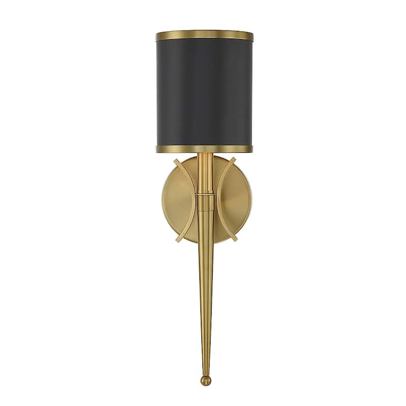 Matte Blackith Warm Brass One Light Wall Sconce from the Quincy Collection