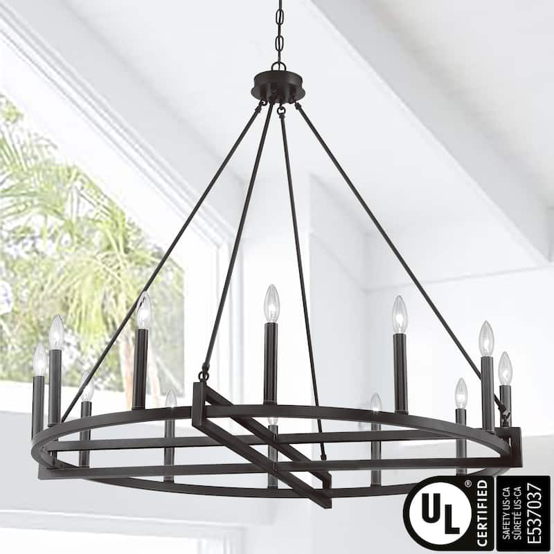 Acroma 12 Light 41In Modern Farmhouse Wagon Wheel Chandelier-UL Certified