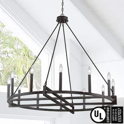 Acroma 12 Light 41In Modern Farmhouse Wagon Wheel Chandelier-UL Certified - N/A