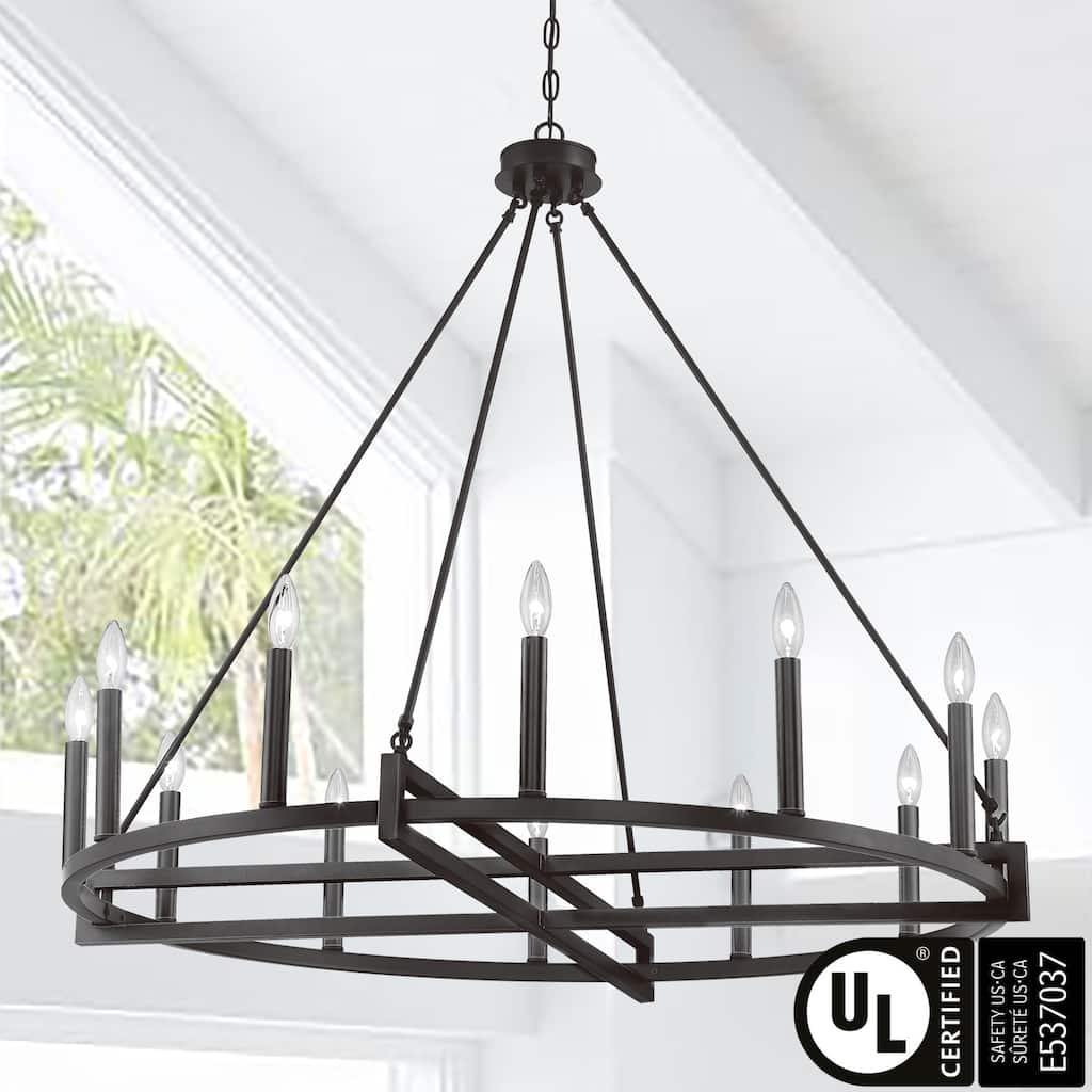 Acroma 12 Light 41In Modern Farmhouse Wagon Wheel Chandelier-UL Certified
