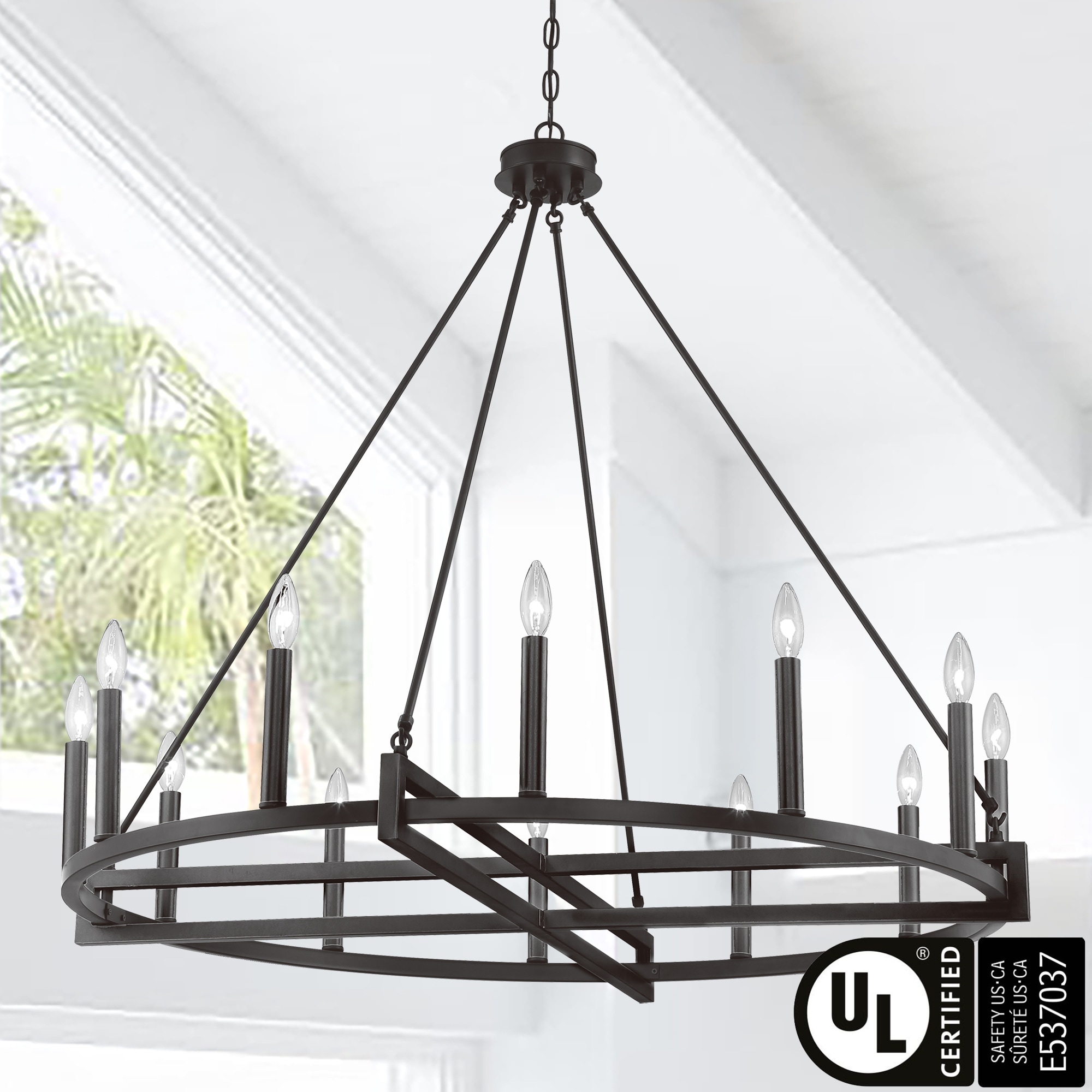 Acroma 12 Light 41In Modern Farmhouse Wagon Wheel Chandelier-UL Certified