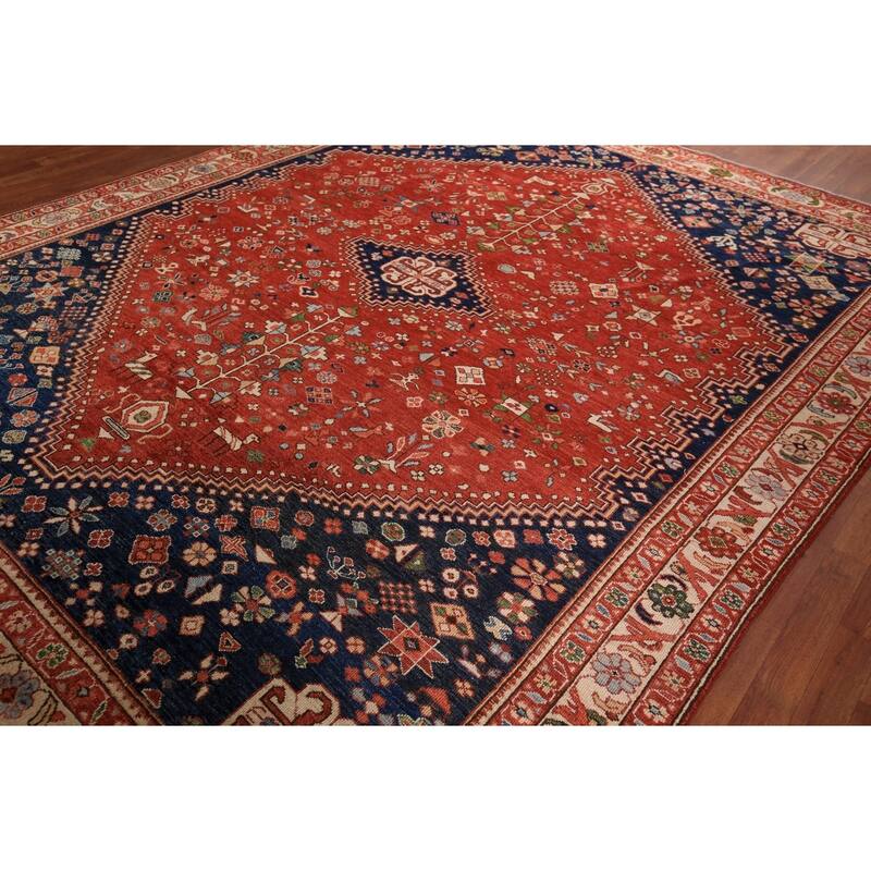 Tribal Geometric Yalameh Vegetable Dye Rug Hand-Knotted Wool Carpet - 9'0" x 11'6"