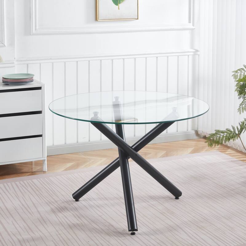 Dining Table with Metal Leg and Glass, Modern Space Saving Kitchen Table for Living Room
