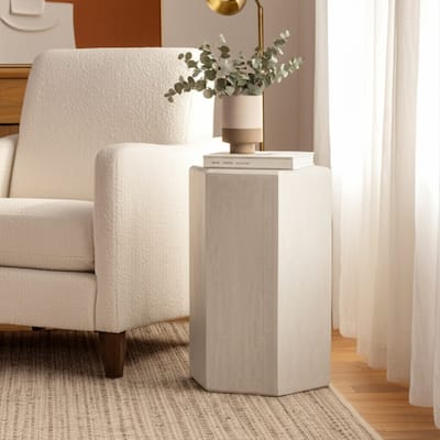 Natural Wood Side Table Elegant Geometric Design Narrow End Accent