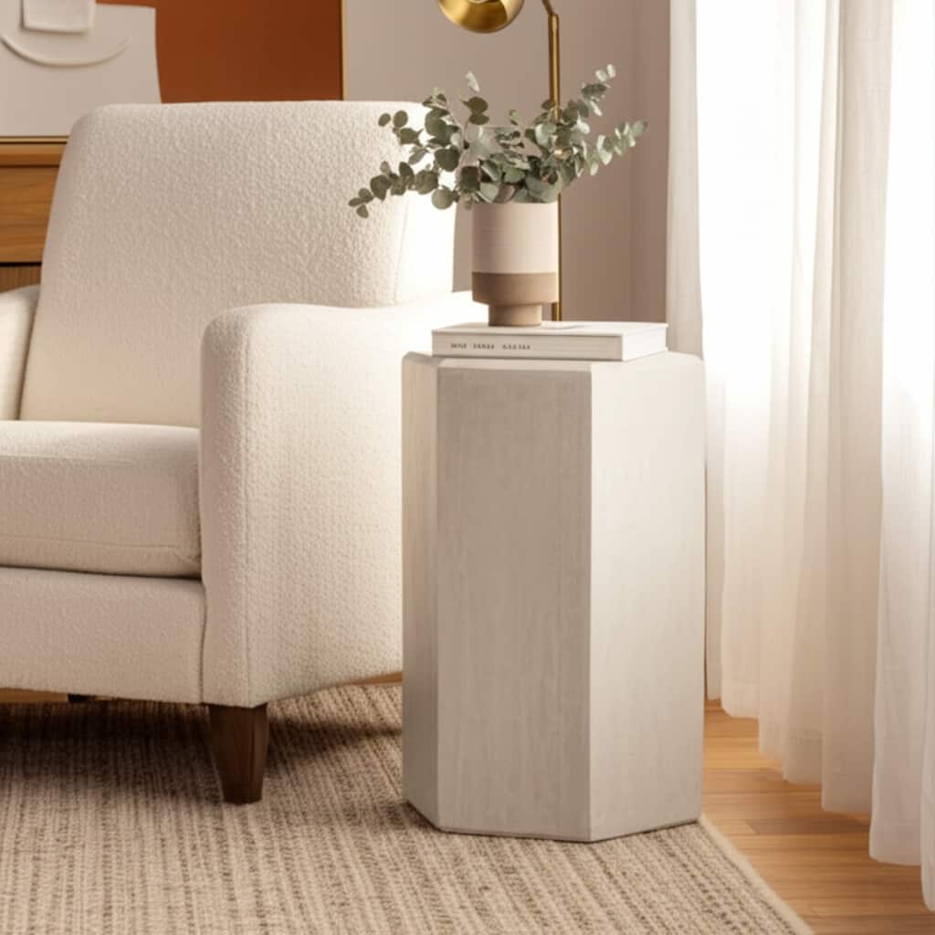 Natural Wood Side Table Elegant Geometric Design Narrow End Accent