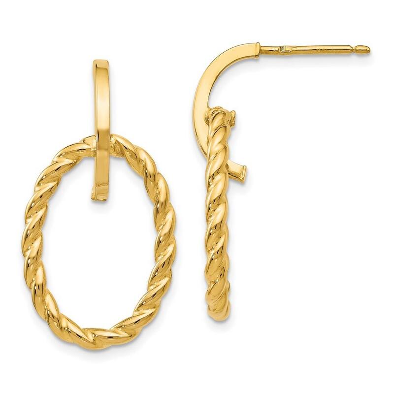 Curata 14k Yellow Gold Textured Open Oval Drop Post Earrings 28.5x5mm