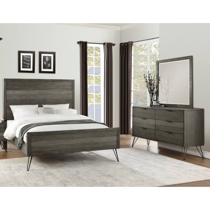 Gray Bedroom Furniture 3pc Bed Dresser Mirror Set