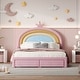 preview thumbnail 2 of 13, Upholstered Rainbow Design Princess Platform Bed with Storage Drawer, Twin/Full Size Velvet Bed Frame w/Rainbow Shaped Headboard