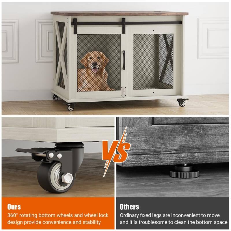 Large Wooden Dog Crate Kennel Furniture Side End Table with Flip Top and Movable Divider