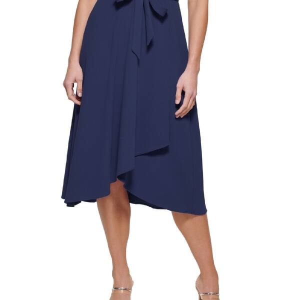 dkny blue wrap dress DKNY Women's Velvet V Neck Wrap Dress Midnight Blue 6 – Biggybargains main image 1