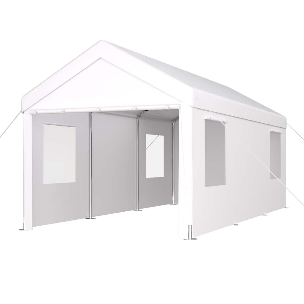 Carport 10 x 20 Portable Garage, Heavy Duty Car Port Canopy with 2 Roll-up Doors & 4 Ventilated Windows for Car, Truck, Boat
