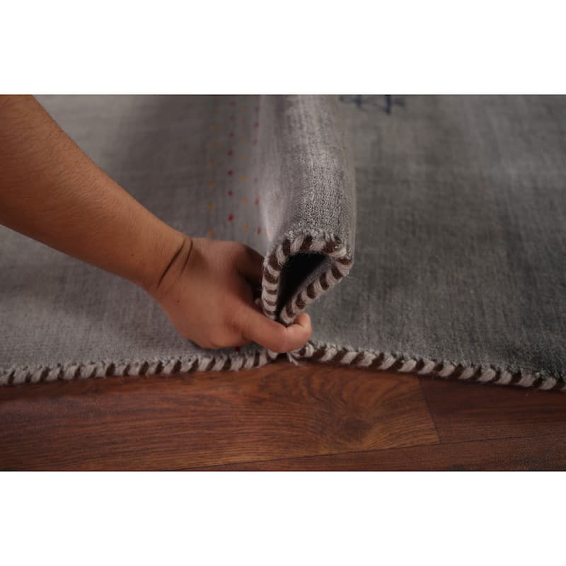 Tribal Gabbeh Oriental Accent Rug Handmade Grey Wool Carpet - 4'0"x 5'9"