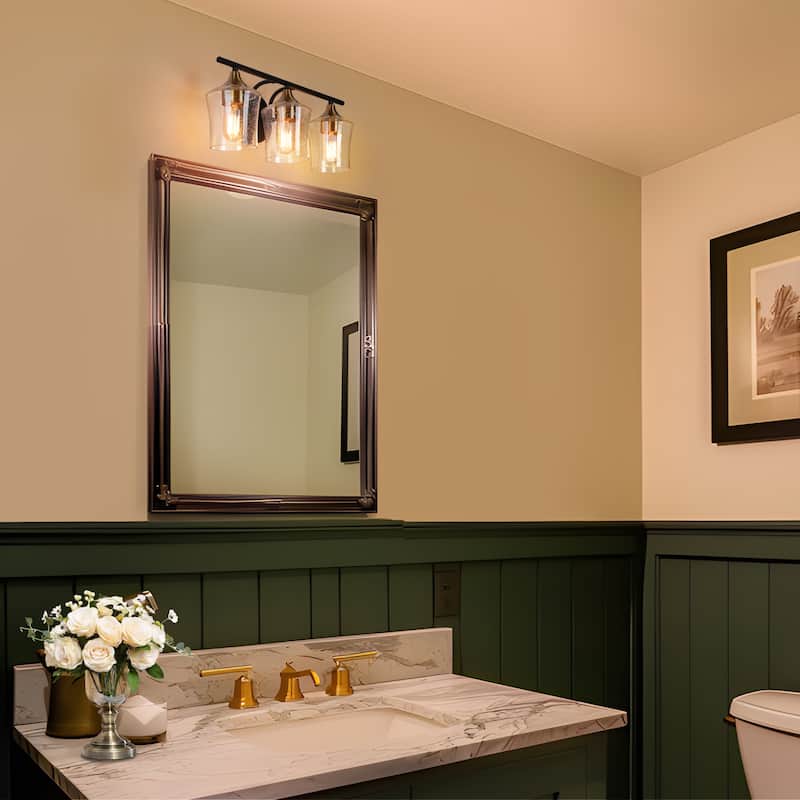 Modern Black Gold 2/3/4-Light Linear Bathroom Vanity Lights with Seeded Glass