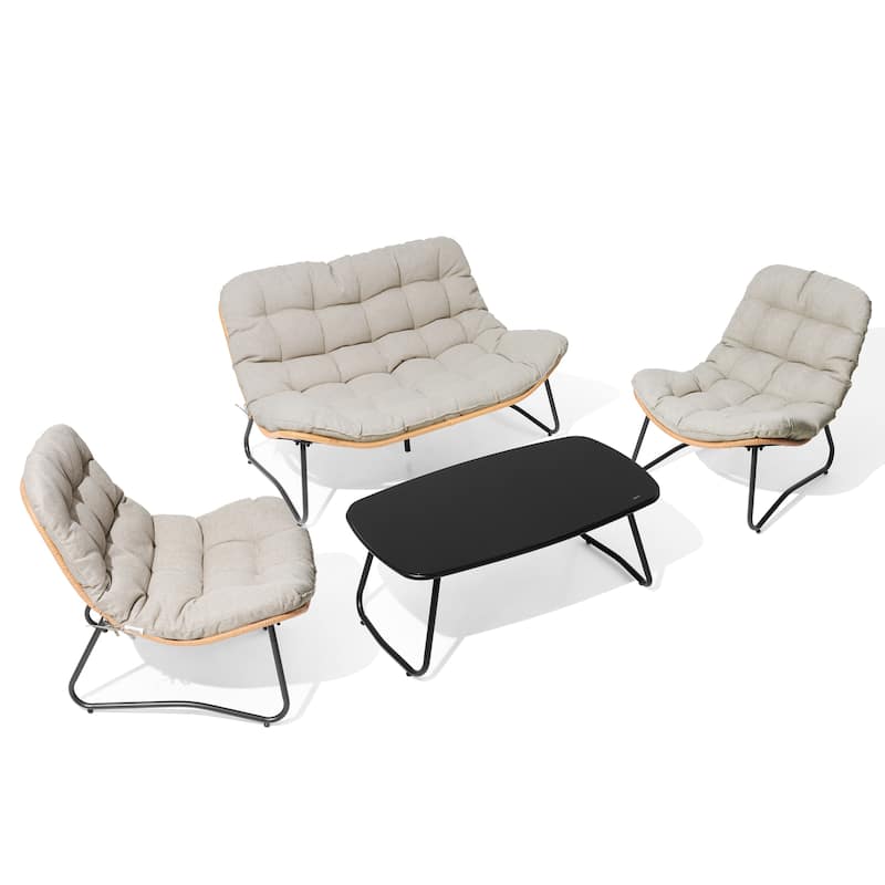 Double Papasan Chair Loveseat with Cushion, All-weather PE Rattan and Metal Frame for Indoor Outdoor