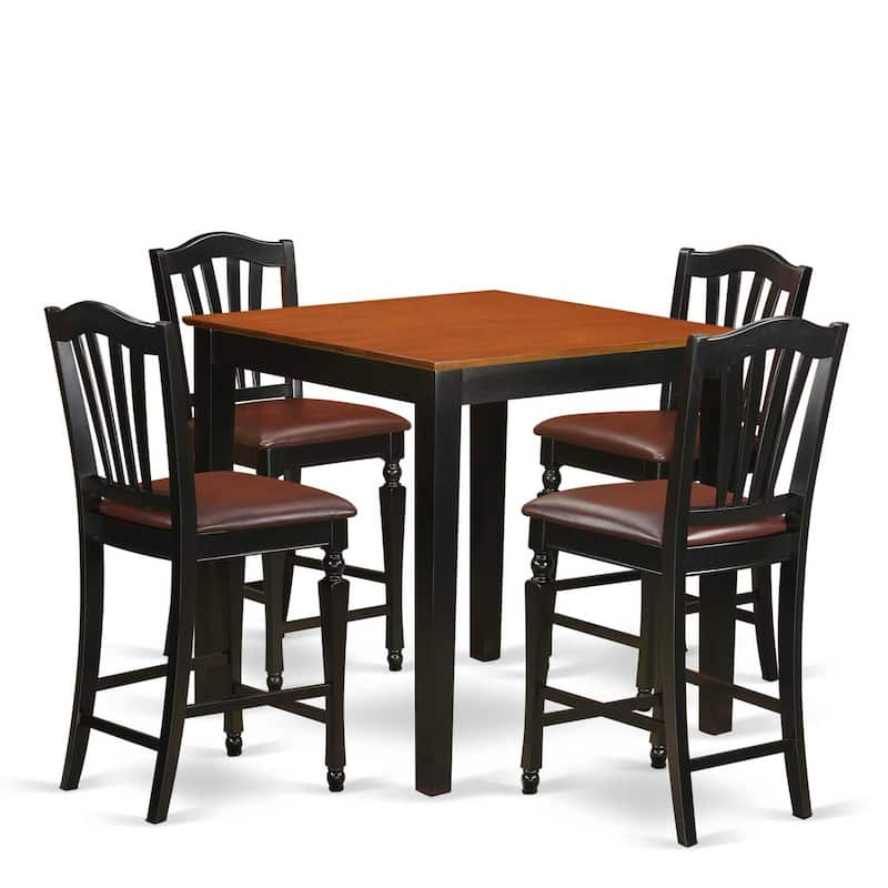 Counter Height Dining Set - 5 Piece Table & Chairs - Kitchen Set - Modern Design - Black & Cherry Finish