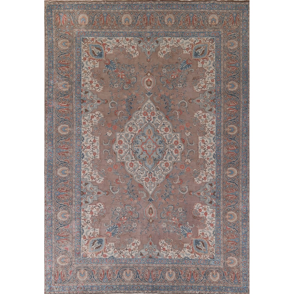 Grey Tabriz Persian Vintage Area Rug Hand-Knotted Wool Carpet - 9'3" x 12'8"