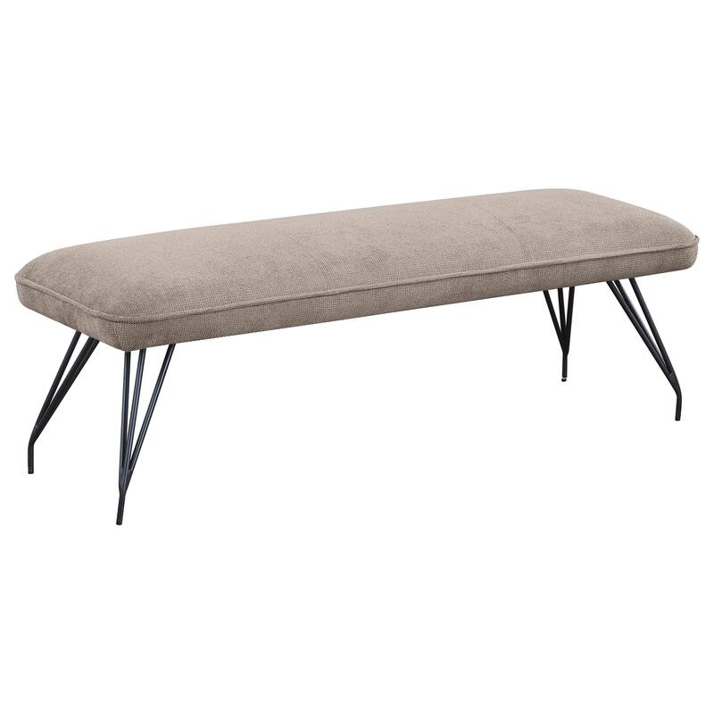 Donne Dining Bench, Taupe Brown and Foam Cushion, Metal Legs, 58 Inch