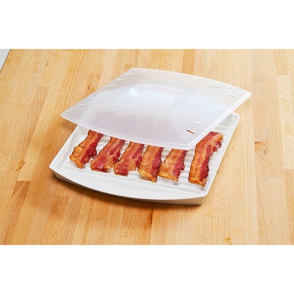 Microwave Bacon Grill With Cover fast Crispy breakfast Cooking Pizza Cooker