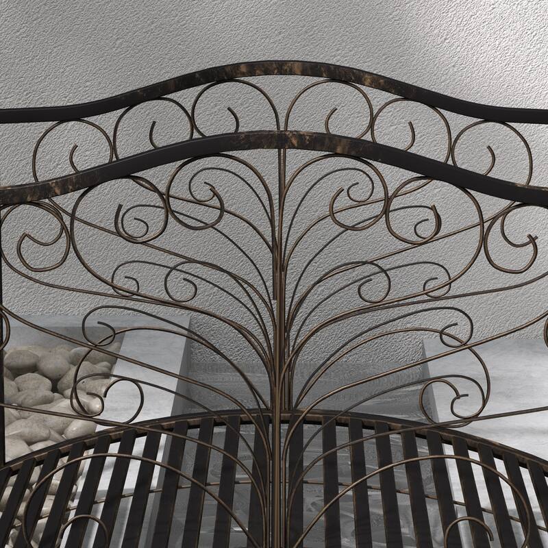 Outsunny 4’ Metal Arch Backyard Garden Bridge with Safety Siderails, Delicate Scrollwork, & Easy Assembly, Black Bronze