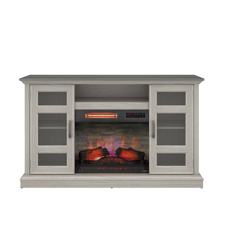 duraflame® Electric Fireplace Entertainment Center with Glass Cabinet Storage, Blanco Oak