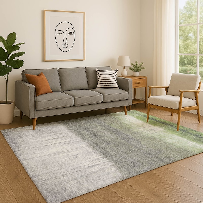 Premium Washable Super Soft Contemporary Drip Mayfield Rug - Fern - 9' x 12'