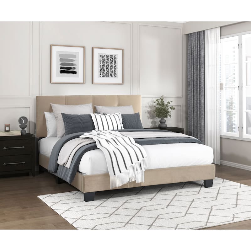Light Brown Upholstered Solidwood Platform Bed 1pc