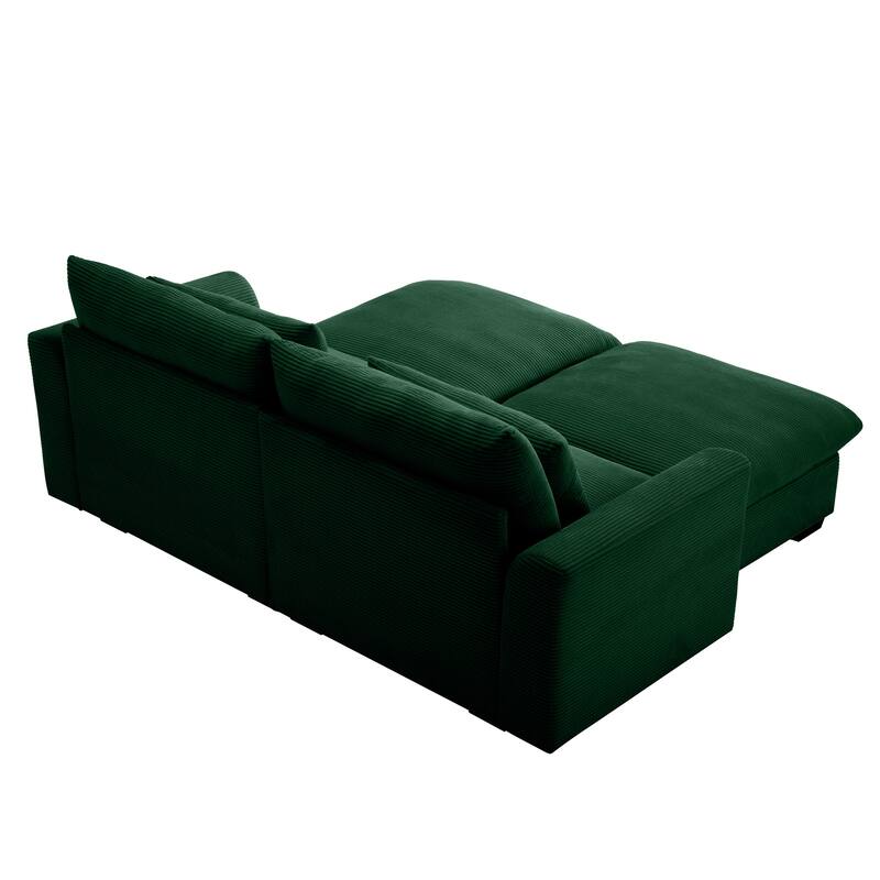 Corduroy Loveseat Sofa Couch with Storage Ottomans, Modern Sectional 2 Seater Sofa with Deep Seat, Pillows for Small Spaces