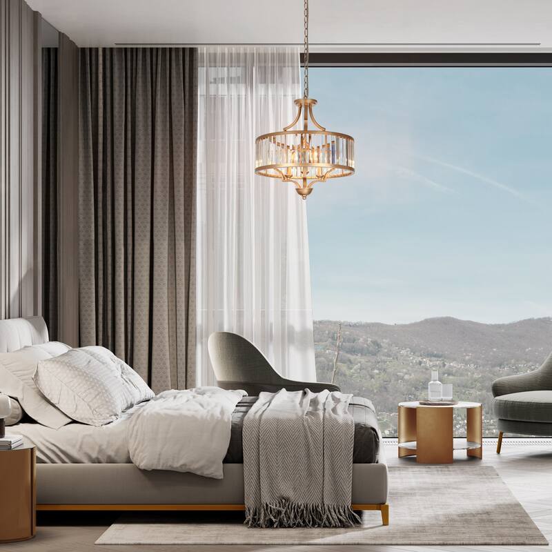 Modern Gold 3-Light Crystal Drum Chandelier for Dining Room Bedroom - D 18" x H 18.5"