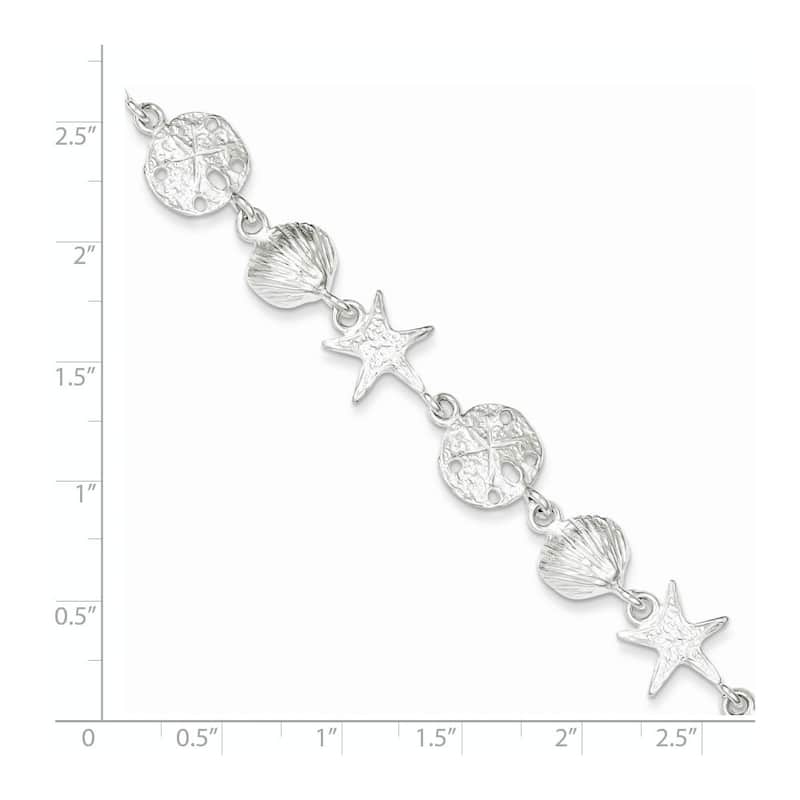 Curata 925 Sterling Silver 8" 11mm Nautical Seashells Bracelet