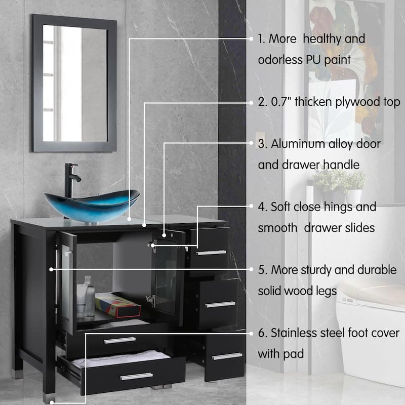 36" Bathroom Vanity with Sink Set Side Cabinet