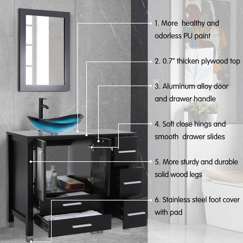 72" Bathroom Vanity Set with Vessel Sink Side Cabinet Combo