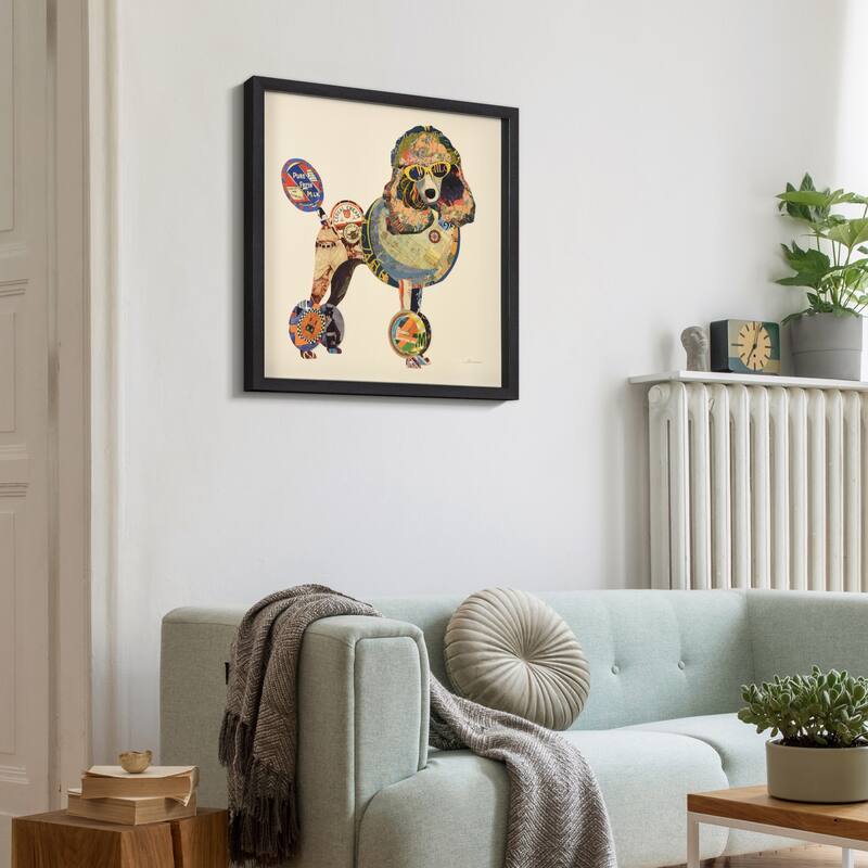 Empire Art "Poodle" Alex Zeng's dimensional collage, under glass & a black shadow box frame