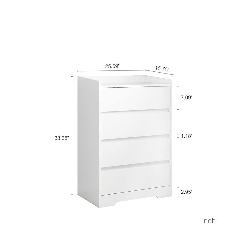 GDFStudio - Marlowe 4-Drawer Handle-Free Waterproof White Dresser, Modern Wooden Storage Cabinet - 4 Drawer