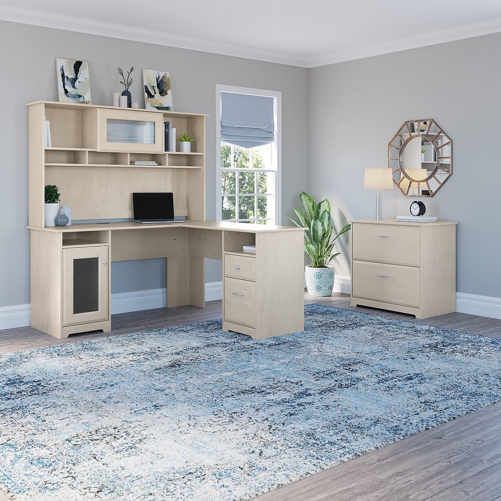 Cabot 60W L-Shaped Desk with Hutch and File Cabinet by Bush Furniture