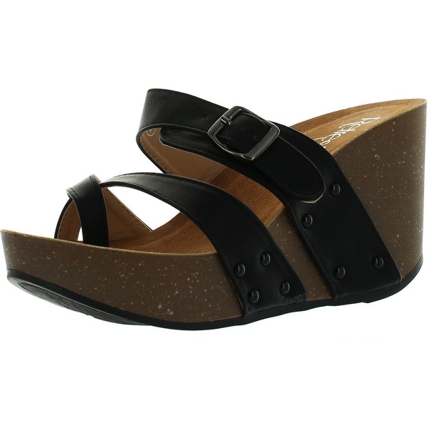 Refresh Mara-01 Womens Slide On Comfort Criss Cross Platform Wedge Sandal