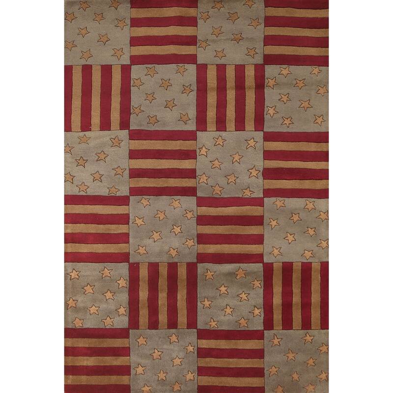 Checkered Gabbeh Oriental Area Rug Hand-Tufted Wool Carpet - 5'0" x 8'0"