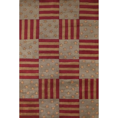 Checkered Gabbeh Oriental Area Rug Hand-Tufted Wool Carpet - 5'0" x 8'0"