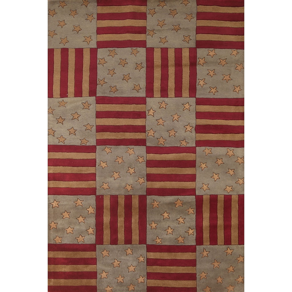 Checkered Gabbeh Oriental Area Rug Hand-Tufted Wool Carpet - 5'0" x 8'0"