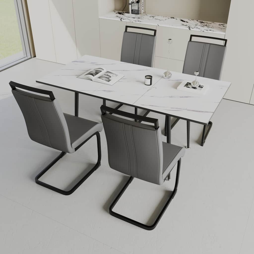 Multifunctional Expandable Dining Table and Chair Sets with Metal Legs and Anti-Slip Pads for Dining Room Apartments