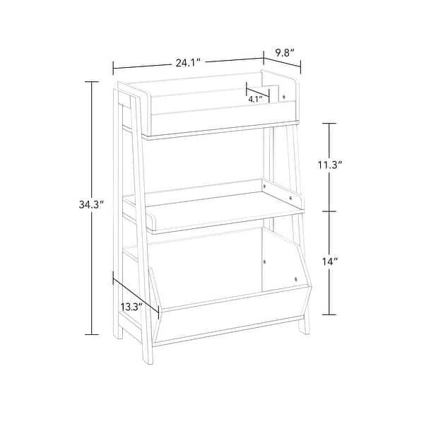 dimension image slide 1 of 2, RiverRidge Home Kids 3-Tier Ladder Shelf with Bookrack, Toy Organizer and 2 Bonus 10" Floating Bookshelves - White