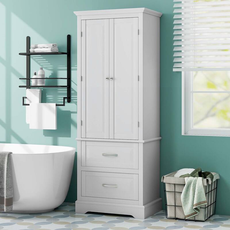Costway 62'' Tall Bathroom Freestanding Floor Storage Cabinet with 2 - 24'' x 16'' x 62'' (L x W x H)