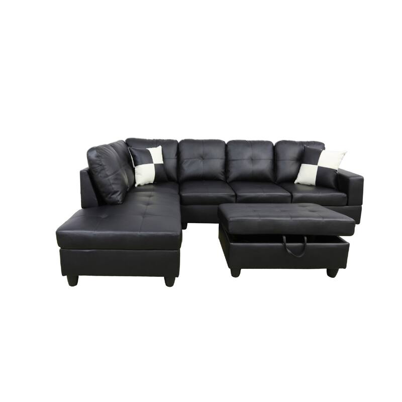 3-Pieces Sectional Sofa Set,Left Facing Black(091A)