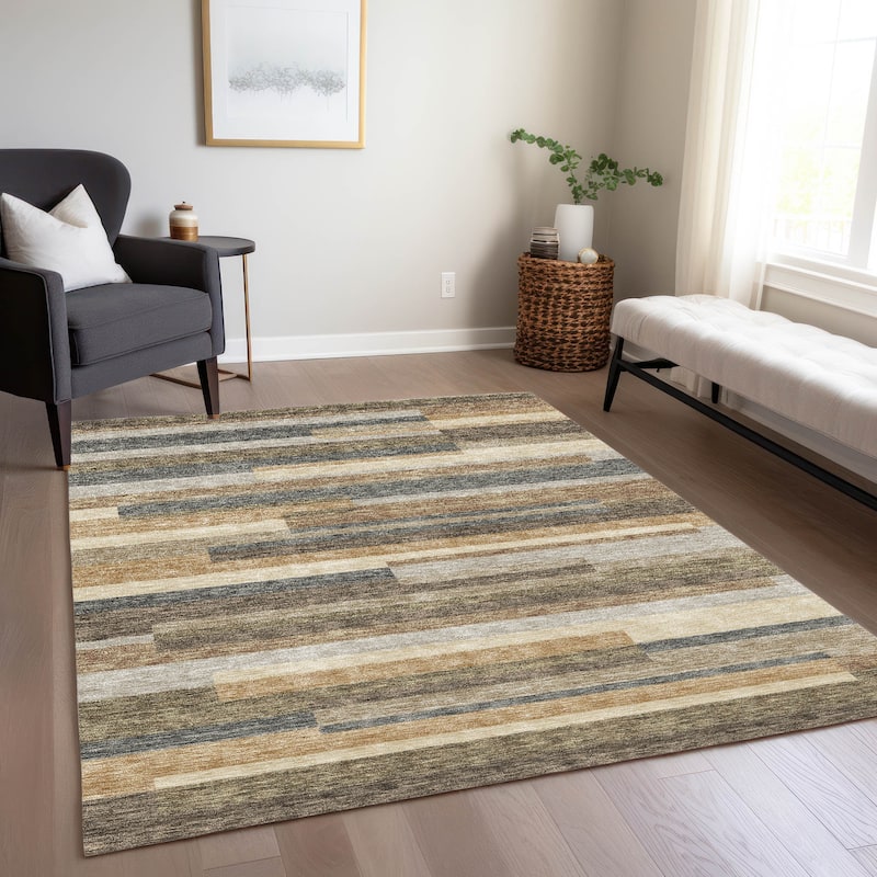 Machine Washable Indoor/ Outdoor Chantille Contempory Stripes Rug